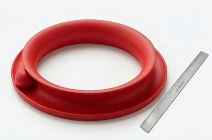 Red circular cat toy with a ball loop