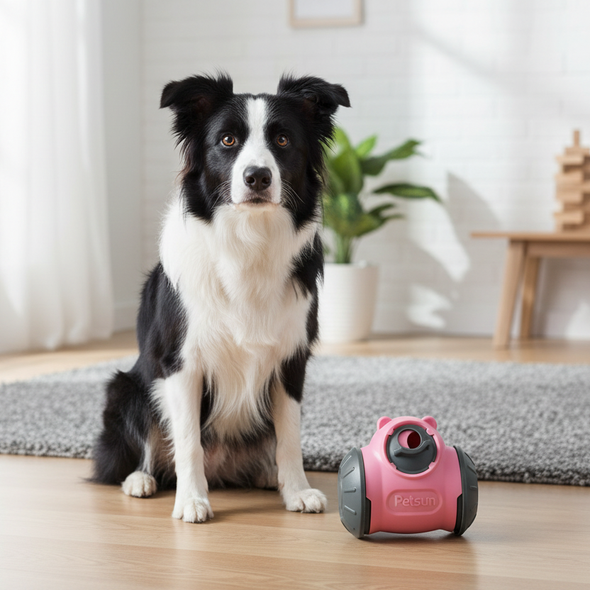 Border Collie with Bear-Shaped Interactive Puzzle Toy