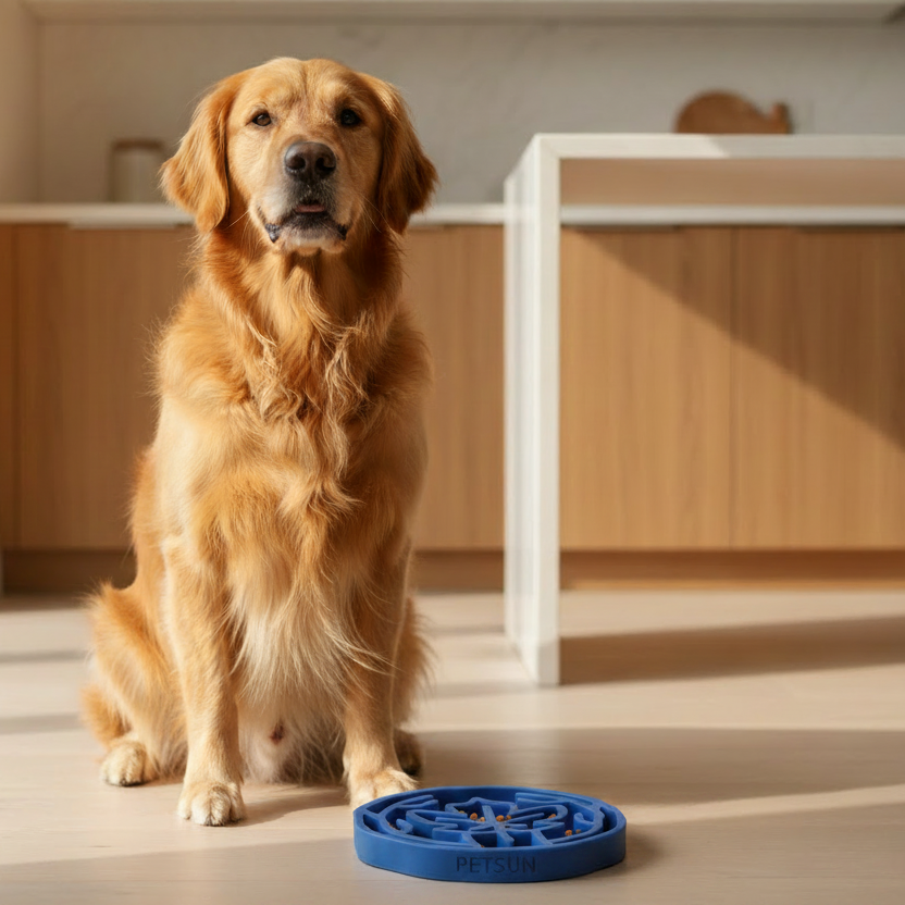 Golden Retriever with Maple Leaf Slow Feeder Bowl - Less Kibble