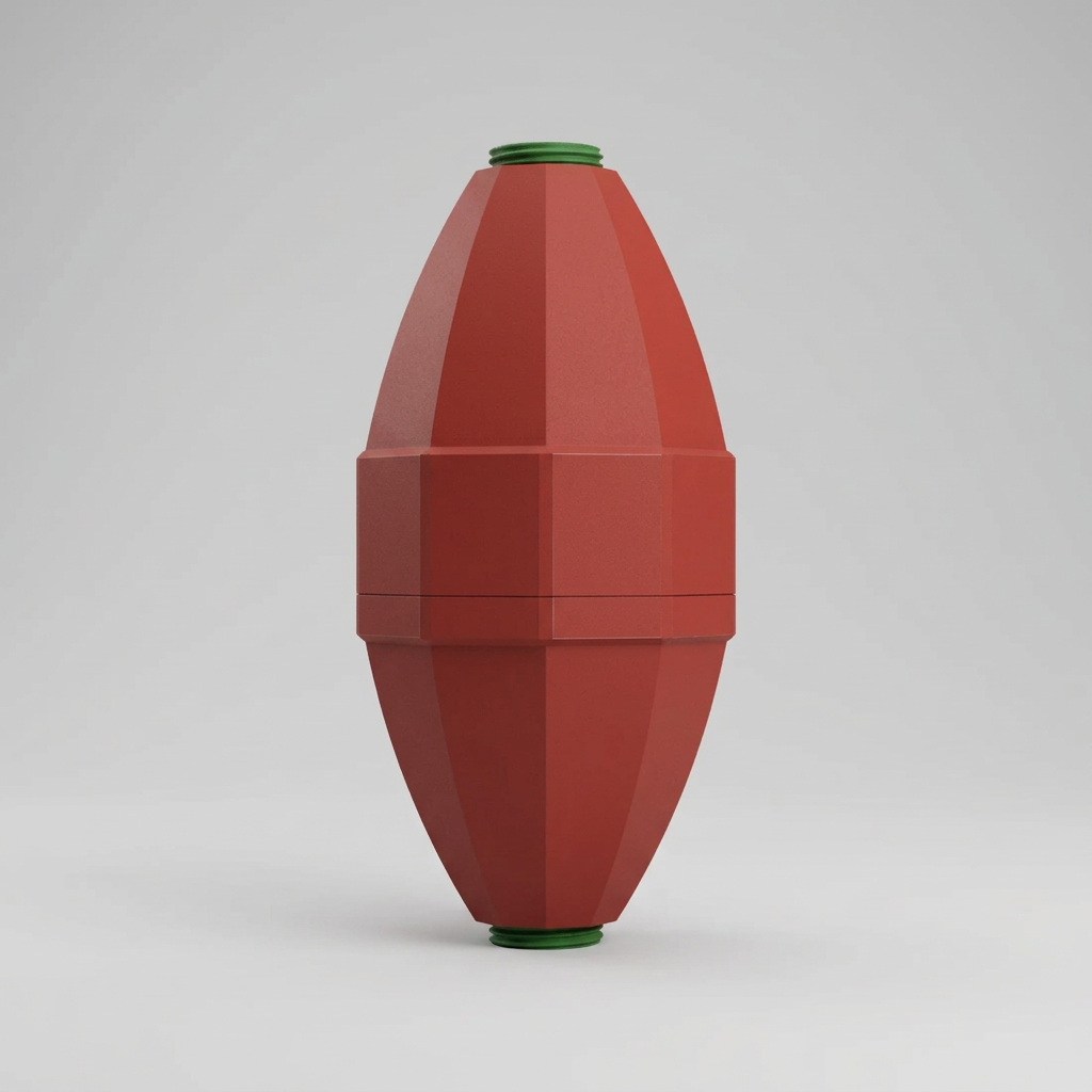 Side view of the adjustable treat dispenser showing the two screw-together halves and green bushings